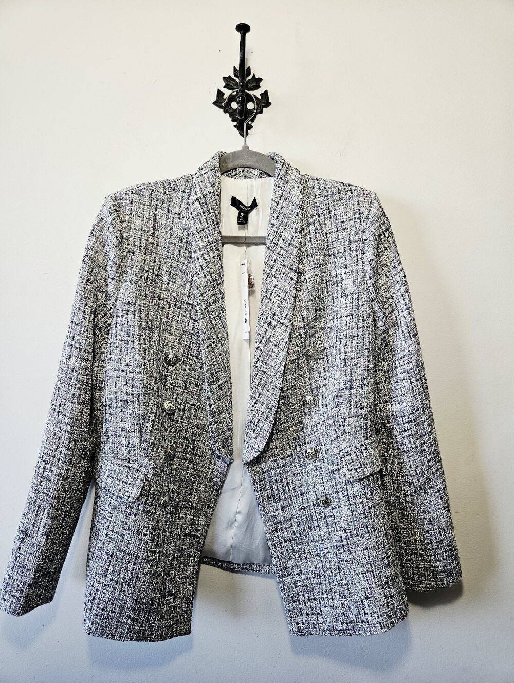 NWT Aqua For Bloomingdale's Tweed Blazer Size M Open Front Jacket